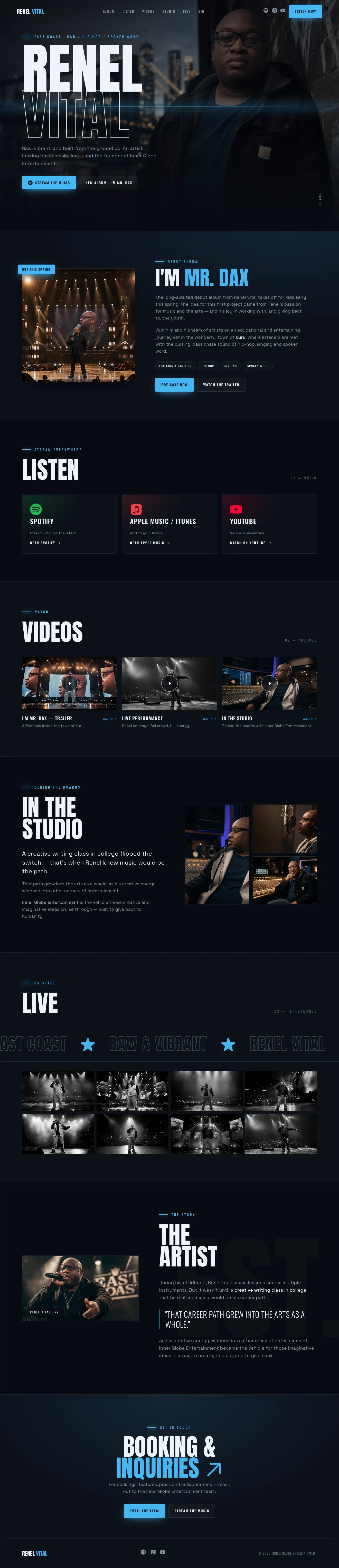 The Renel Vital website, scrolling from its header through its first sections.